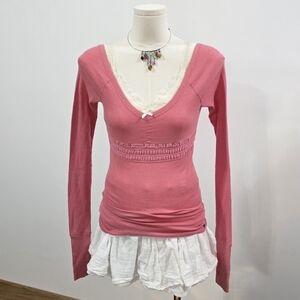 Abercrombie vintage pinklong sleeve vneck babydoll top